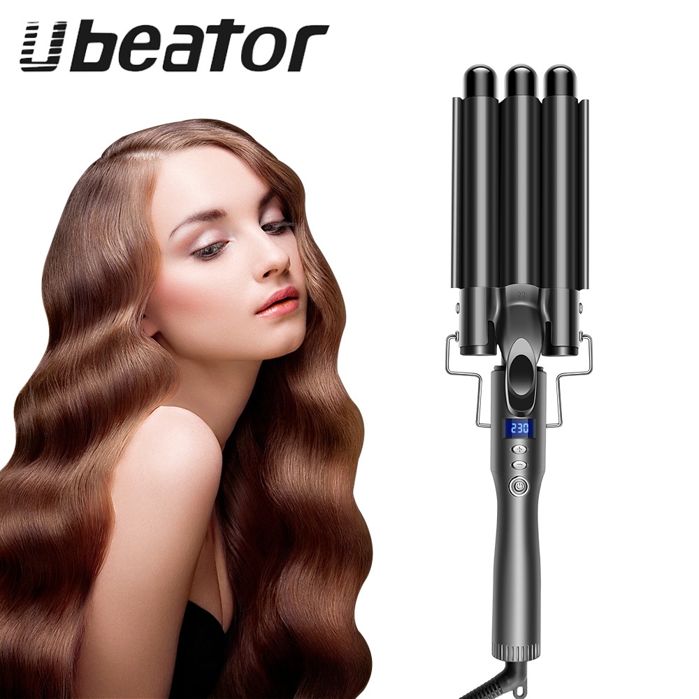 Ubeator เครื่องม้วนผม สามท่อผมยาว หยักศก ขนาดใหญ่ สีเงิน