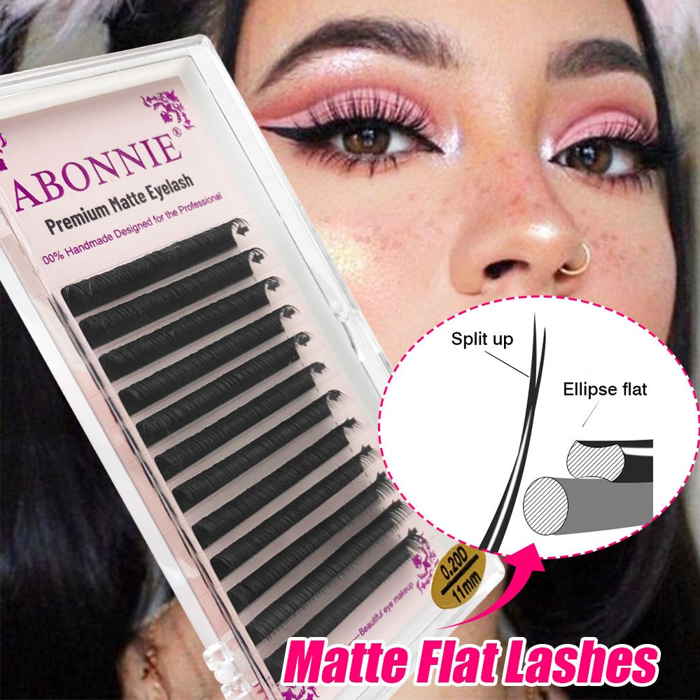 Abonnie ขนตาปลอม สีน้ําตาลอ่อน สีดํา สีน้ําตาลช็อกโกแลต สีน้ําตาล Ellipse นุ่มพิเศษ ขนตาแบน ปลายแยก รากต่อขนตา