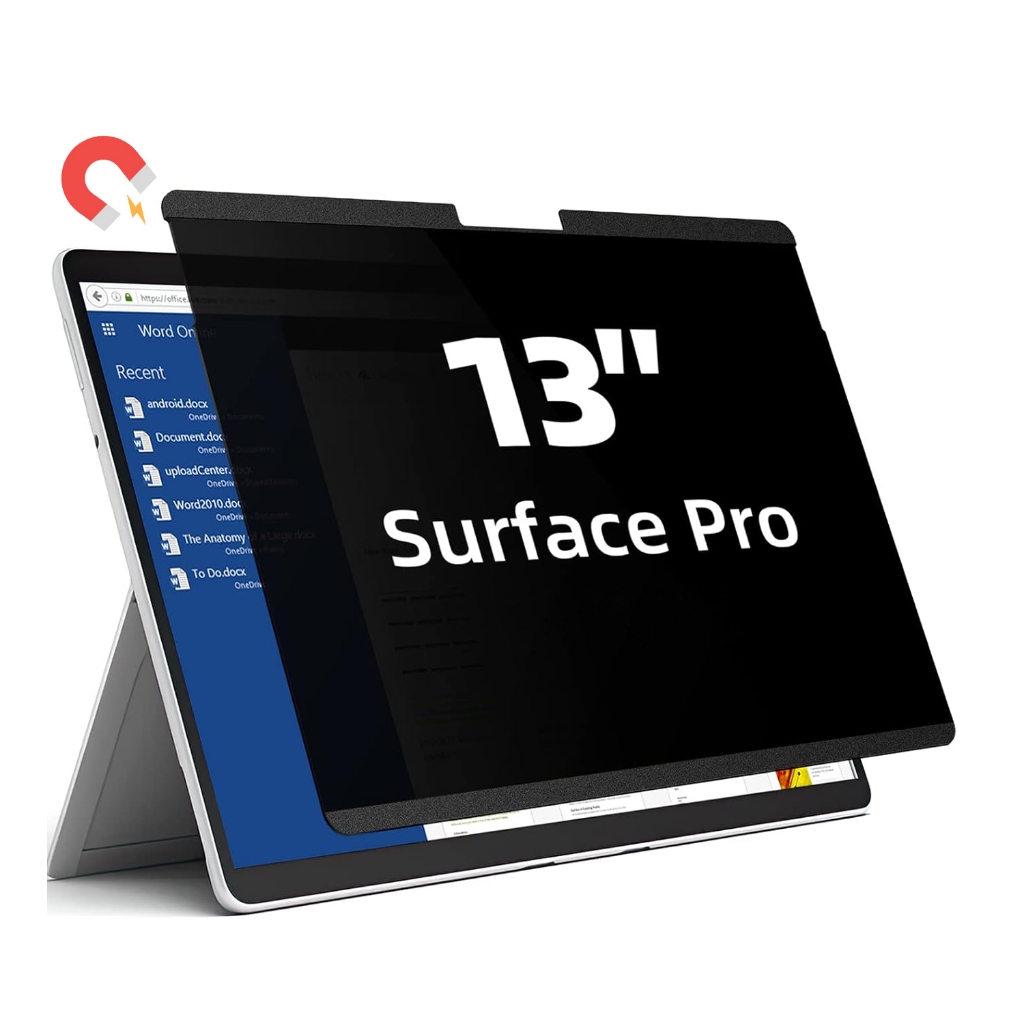 ฟิล์มกันรอยหน้าจอความเป็นส่วนตัวแม่เหล็กแบบถอดได้สําหรับ Surface Pro 11/10/9/8/8/X 13 นิ้ว & Surface Pro 7/6/5/4 12.3 นิ้ว & Surface Go, หน้าจอความเป็นส่วนตัวปิดกั้นแสงสีฟ้าป้องกันแสงสะท้อน