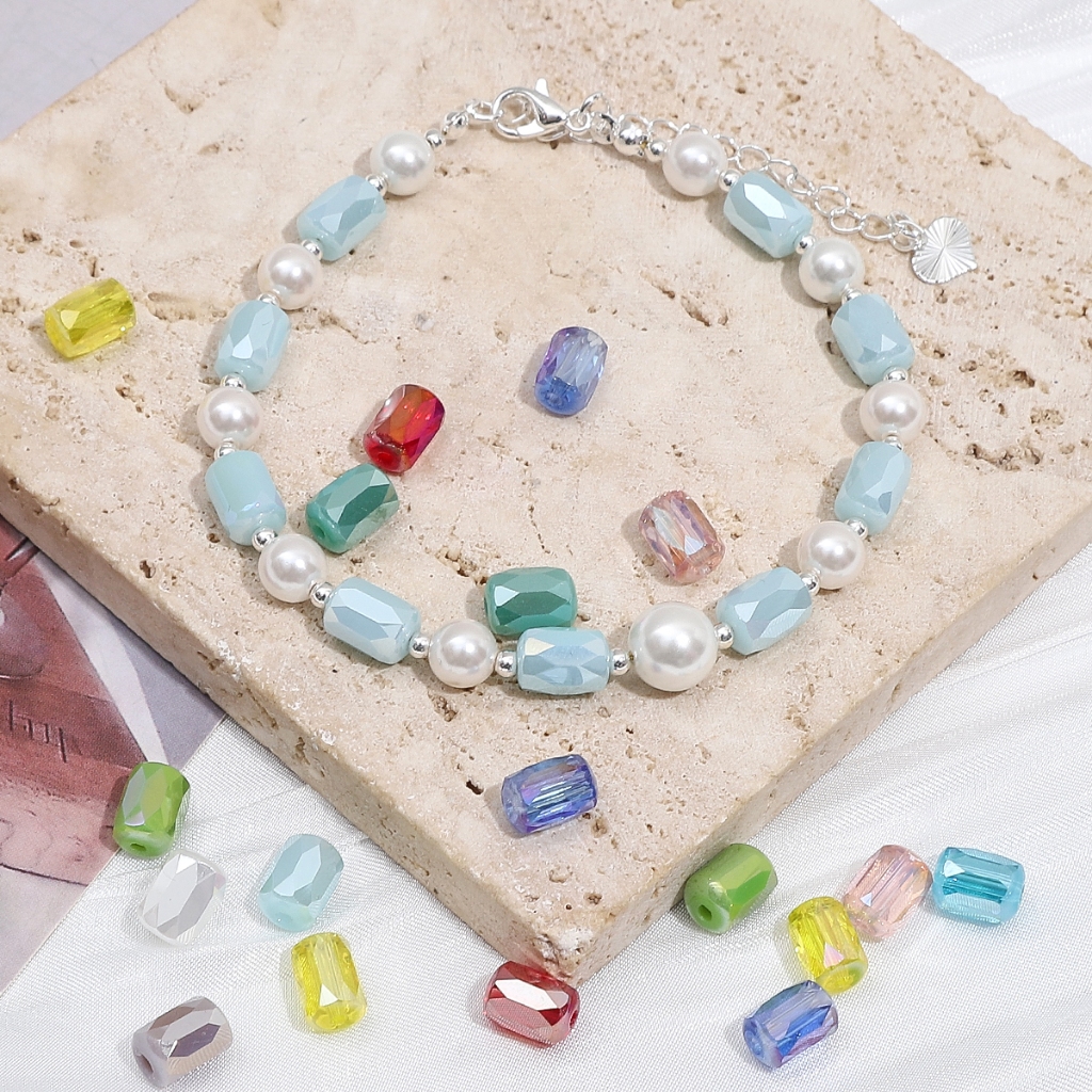 [6X8 มม.] ลูกปัดสี่เหลี่ยมผืนผ้า หลากสีสัน สําหรับทําสร้อยคอ สร้อยข้อมือ แฮนด์เมด DIY