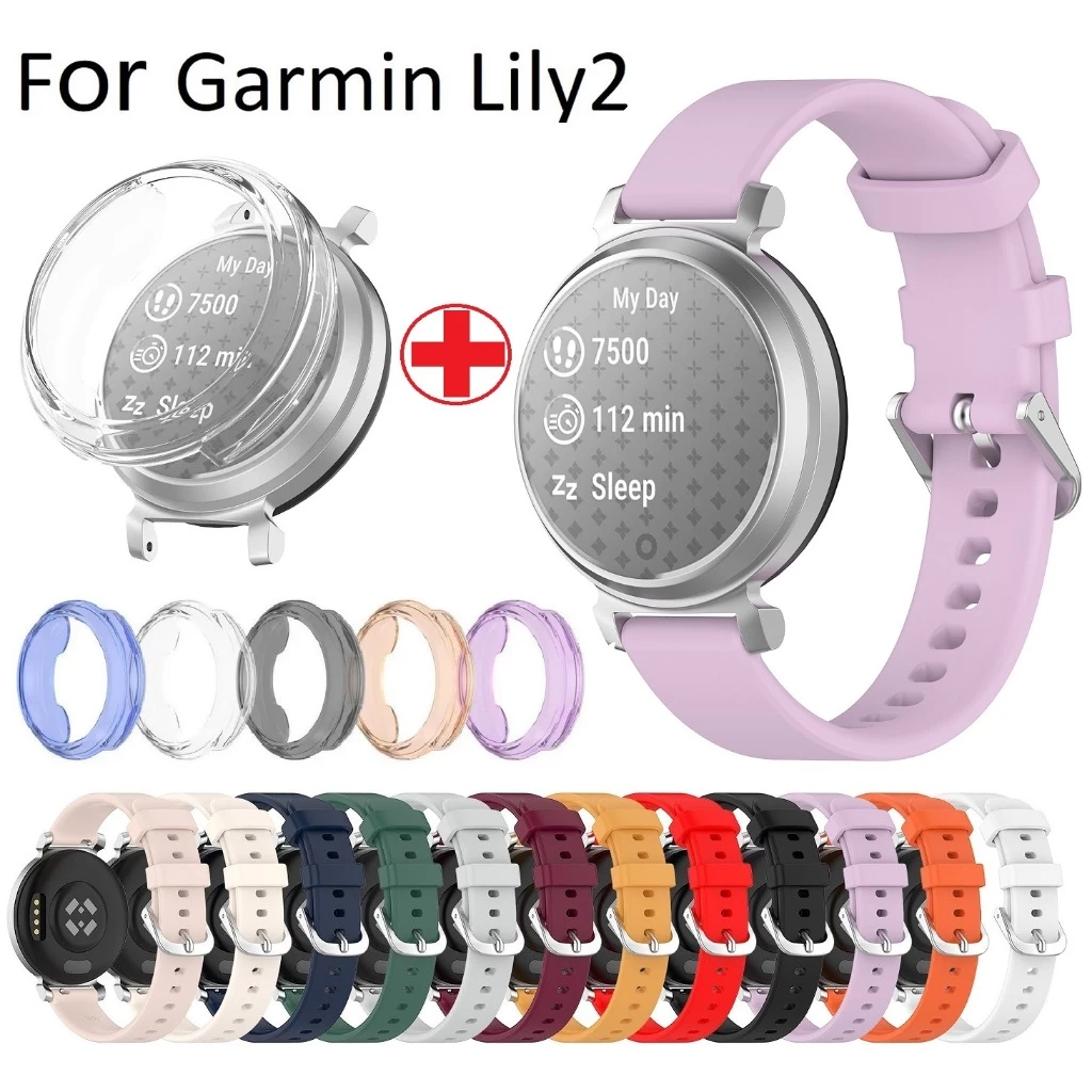 เคส + สายนาฬิกาข้อมือ TPU Case Compatible For garmin lily 2 เคส แบบนิ่ม สําหรับ สาย 2 Strap and เคส garmin lily 2 Case Sports 2 สาย Watch Strap Garmin Lily2 Strap Accessories