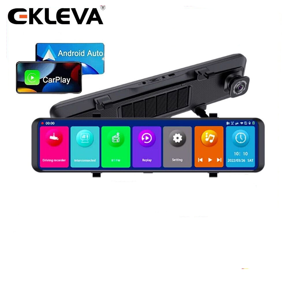 Ekleva กล้องบันทึกวิดีโอ 12 นิ้ว IPS หน้าจอสัมผัส 4K FHD 1080P พร้อม Night V สําหรับติดรถยนต์