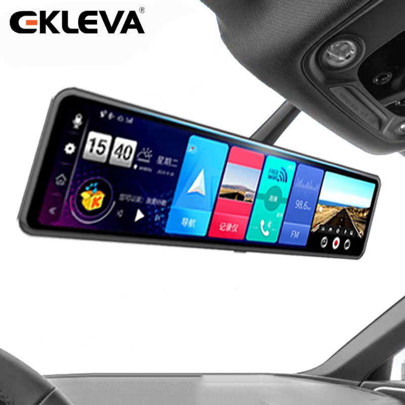 Ekleva ADAS Android Dash Cam 4G กล้องบันทึกวิดีโอ GPS Wifi 12 นิ้ว IPS กล้องคู่ ด้านหน้า และด้านหลัง