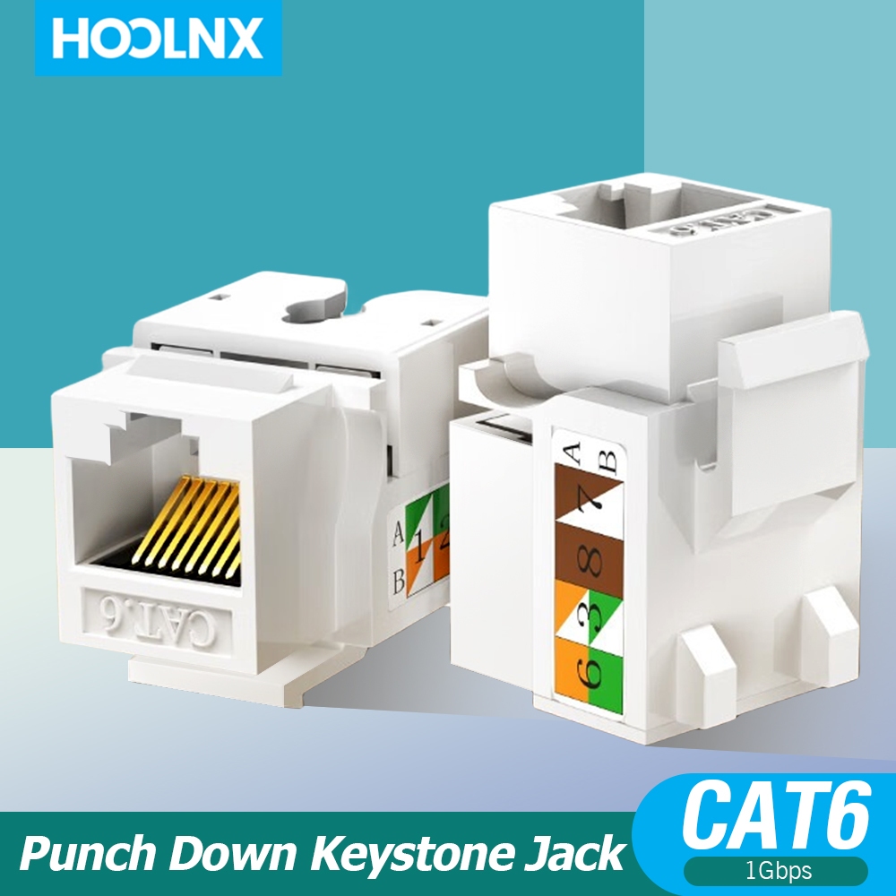 Hoolnx CAT6 Keystone Jack Insert 1/5/10 Pack, 90° อะแดปเตอร์แจ็คคีย์โทน Punch Down-Milky