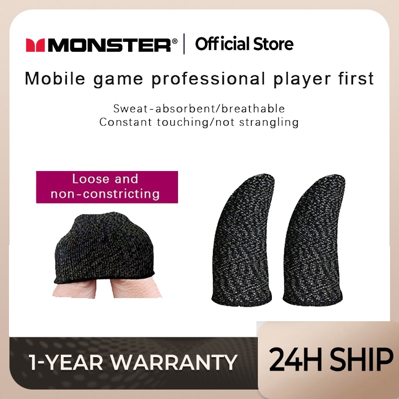 Monster ถุงมือเล่นเกมมือถือ ระบายอากาศ กันลื่น หน้าจอสัมผัส จอยสติ๊ก ถุงมือเล่นเกม กันเหงื่อ 1 คู่