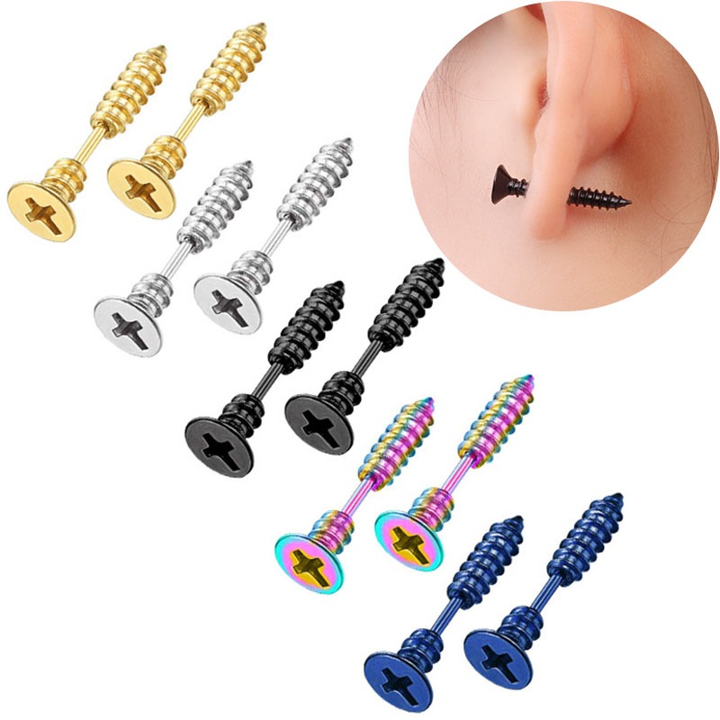 1 PC สแตนเลสสตีลสกรู Punk สไตล์ผู้หญิงผู้ชาย Hypoallergenic Helix หูเจาะต่างหู Ear Stud แฟชั่นตลกเครื่องประดับ