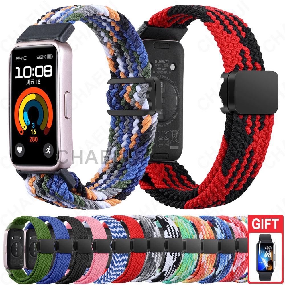 สร้อยข้อมือหัวเข็มขัดเปลี่ยนสายไนลอนทอสําหรับ Huawei Band 10 9 8 7