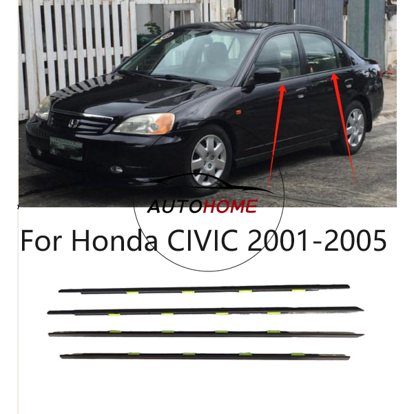 (4 ชิ้นสีดําหรือโครเมี่ยม) Outside Window Moulding Weatherstrip Seal เข็มขัด Weather Strip พลาสติก Trim สําหรับ honda civic มิติ 2001 2002 2003 2004 2005 ES S5A