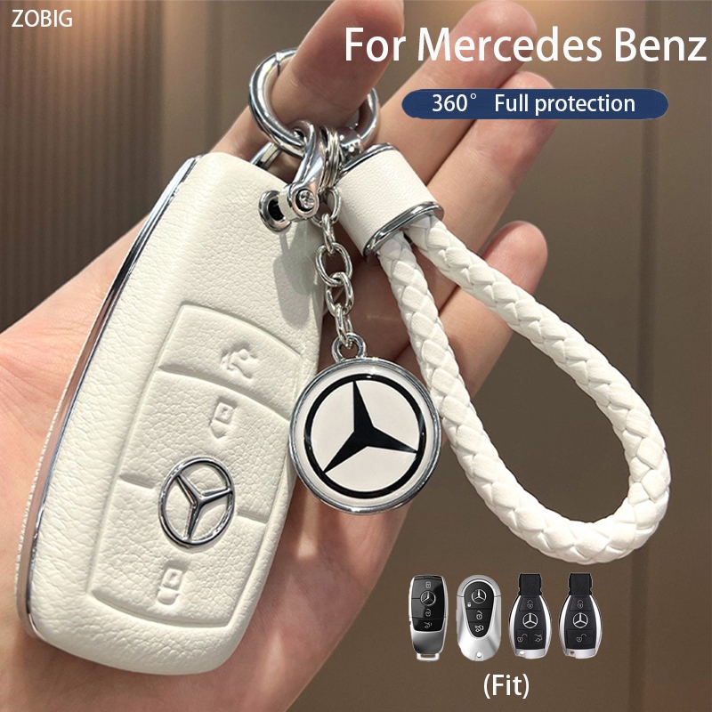 Zobig เคสกุญแจรีโมตรถยนต์ หนัง PC และกระจก สําหรับ 2024 Mercedes Benz Strap A C E S CLA CLS GLA GLB GLC GLE GLS G