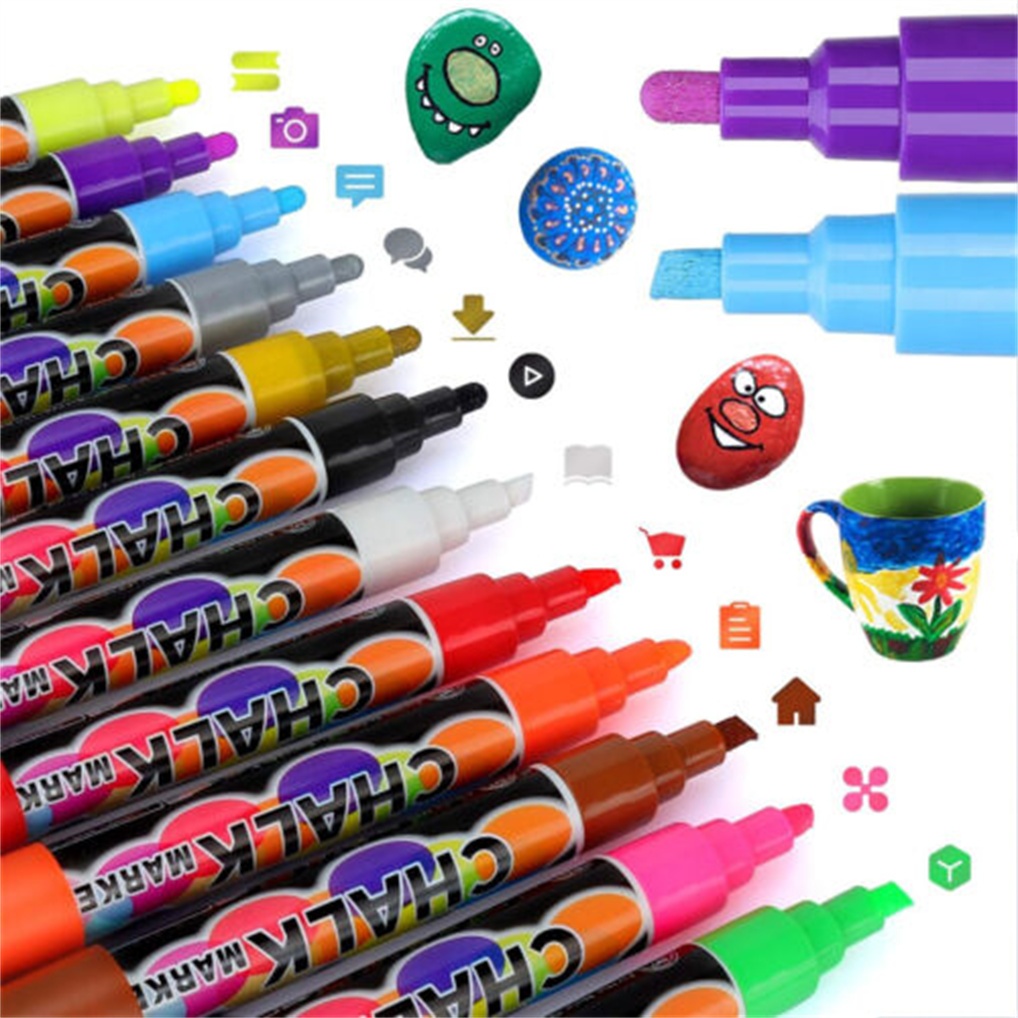 12/24 แพ ็ คสารพันสีแห ้ งลบชอล ์ ก Markers ปากกาเรืองแสง Reversible Bullet/Chisel Tip