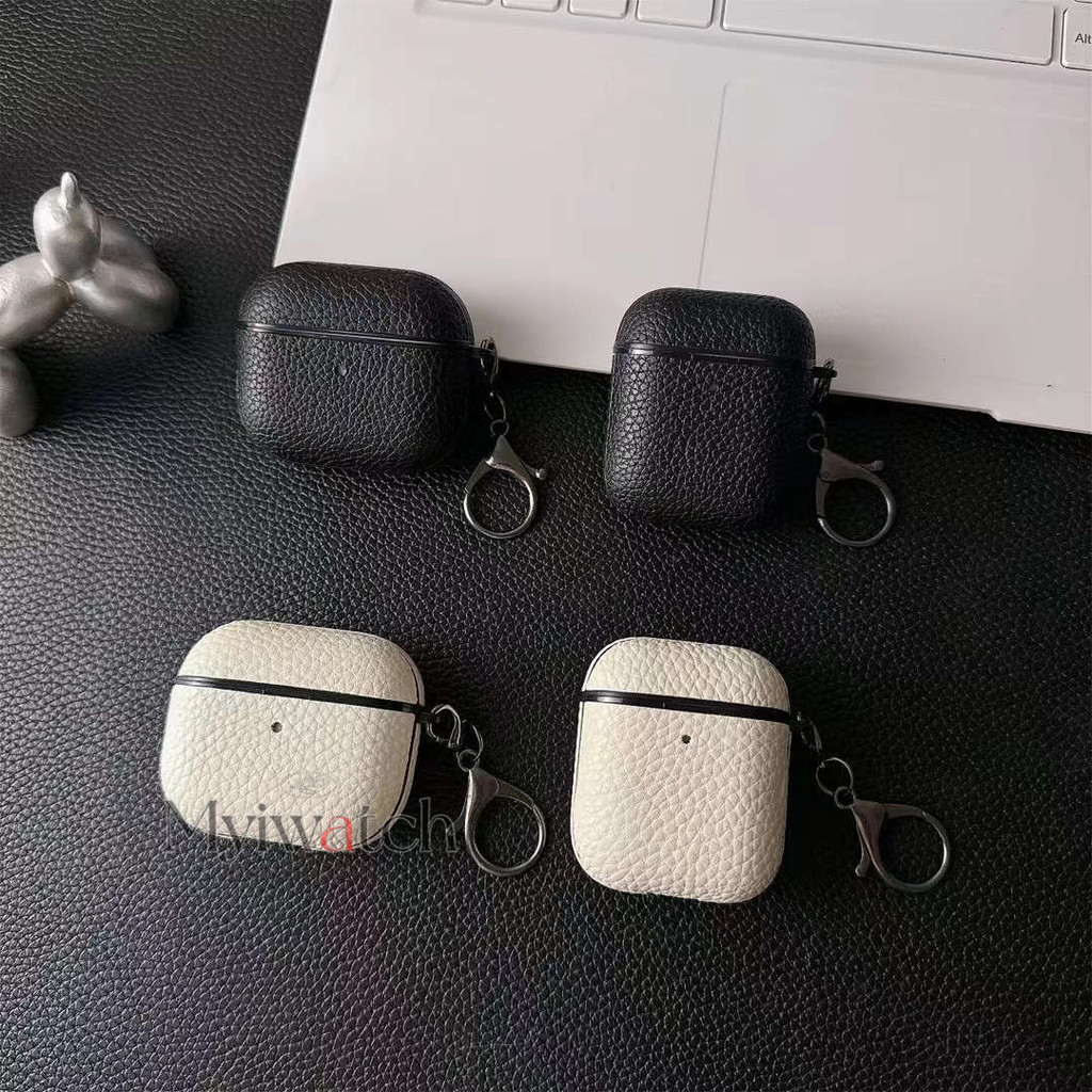 เคสหนังลิ้นจี่ สไตล์มินิมอล พร้อมเชือกคล้อง สําหรับ Apple Airpods 1 2 3 rd pro 2 Airpods pro 2