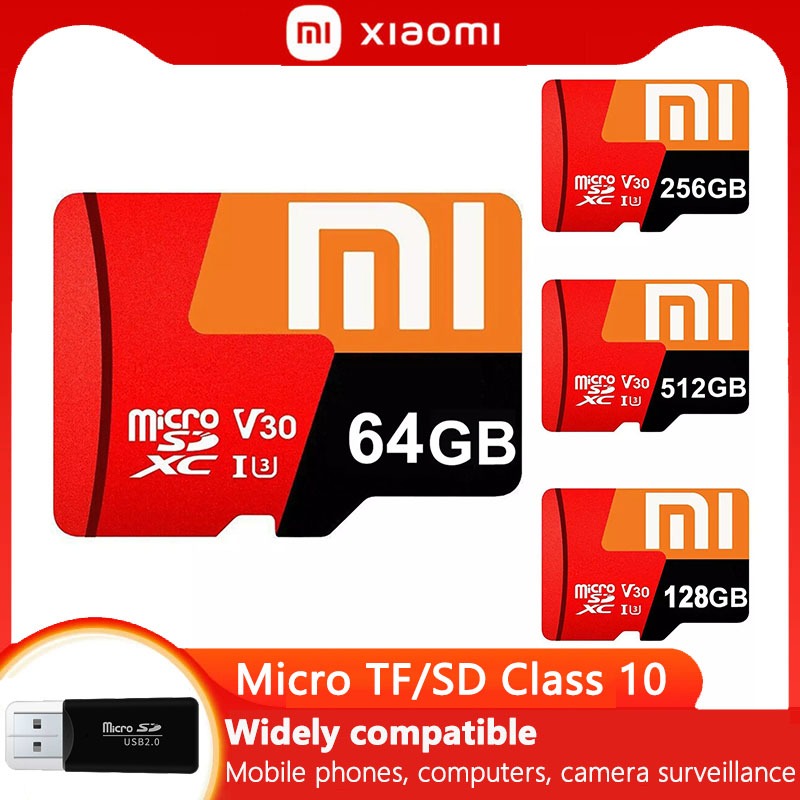 Xiaomi การ์ดหน่วยความจํา Micro SD 512GB 256GB 128GB 16GB 32GB 64GB ความเร็วสูง TF แฟลชหน่วยความจํา 8GB การ์ด SD 1TB การ์ดหน่วยความจําแฟลช Micro SD กล้องวงจรปิด กล้องโทรศัพท์คอมพิวเตอร์
