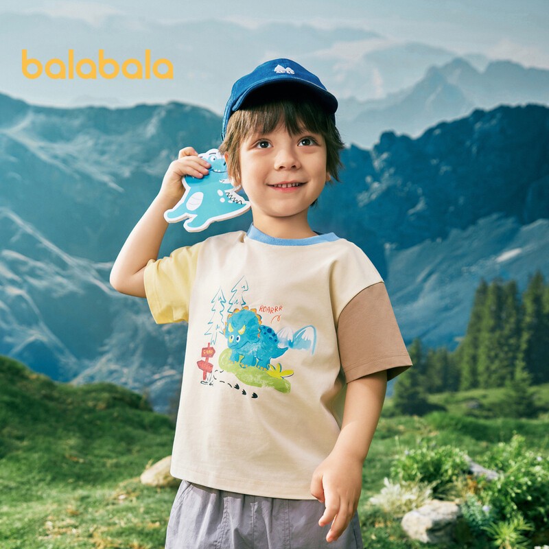 Balabala Baby Short Sleeve Boys Clothes 2024 New T Shirt Summer Cartoon Childrens Bottom Coat Cool Feeling