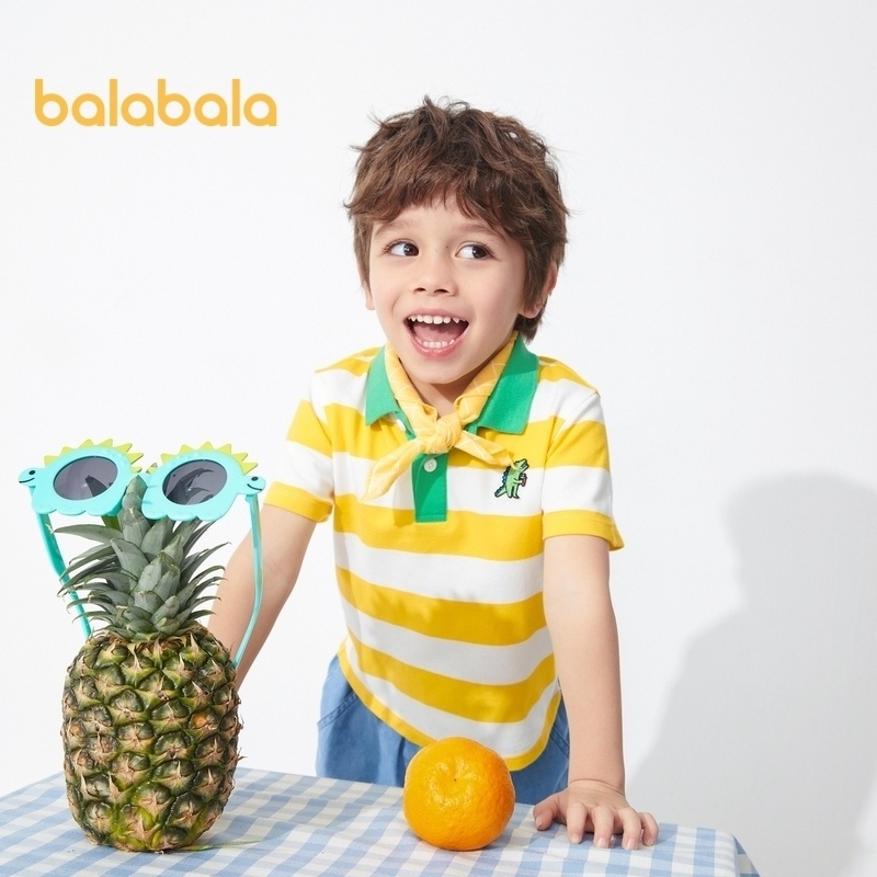Balabala Baby Short Sleeve Boy T เสื้อเด็กฐาน 2024 เสื้อโปโลใหม่ฤดูใบไม้ผลิและฤดูร้อนเสื้อผ้า