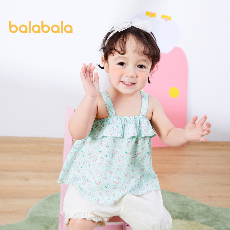 Balabala Baby Blouse เสื้อผ้าเด็กผู้หญิงชุดฤดูร้อน 2024 ใหม่สดและน่ารักแฟชั่น