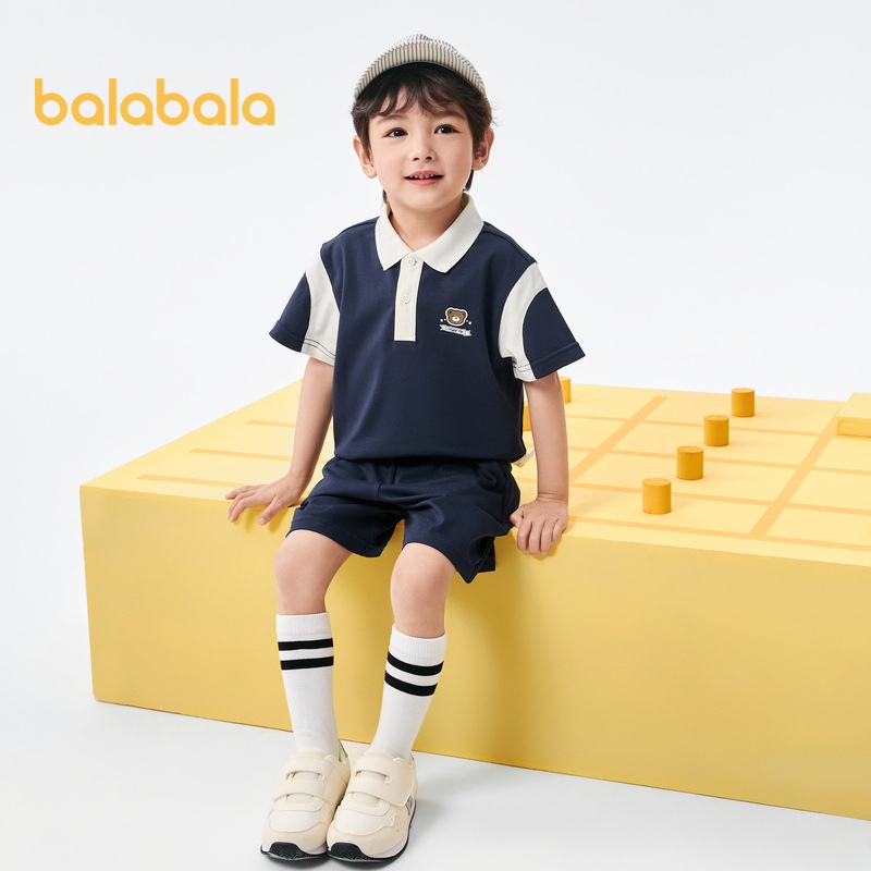 Balabala ชุดเซต เสื้อโปโลแขนสั้นและกางเกงขาสั้นสำหรับเด็กผู้ชาย / กระโปรงจีบสั้นสำหรับเด็กผู้หญิง