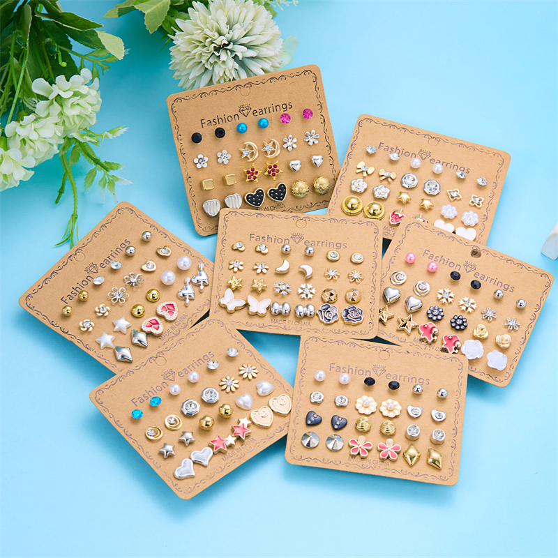 แฟชั ่ น 12 คู ่ /Set ดอกไม ้ หัวใจผีเสื ้ อ Moon Sun Stud ต ่ างหูชุด Pearl คริสตัลทองเงินต ่ างหูที ่ มีสีสันสําหรับผู ้ หญิงเครื ่ องประดับ Party ของขวัญ