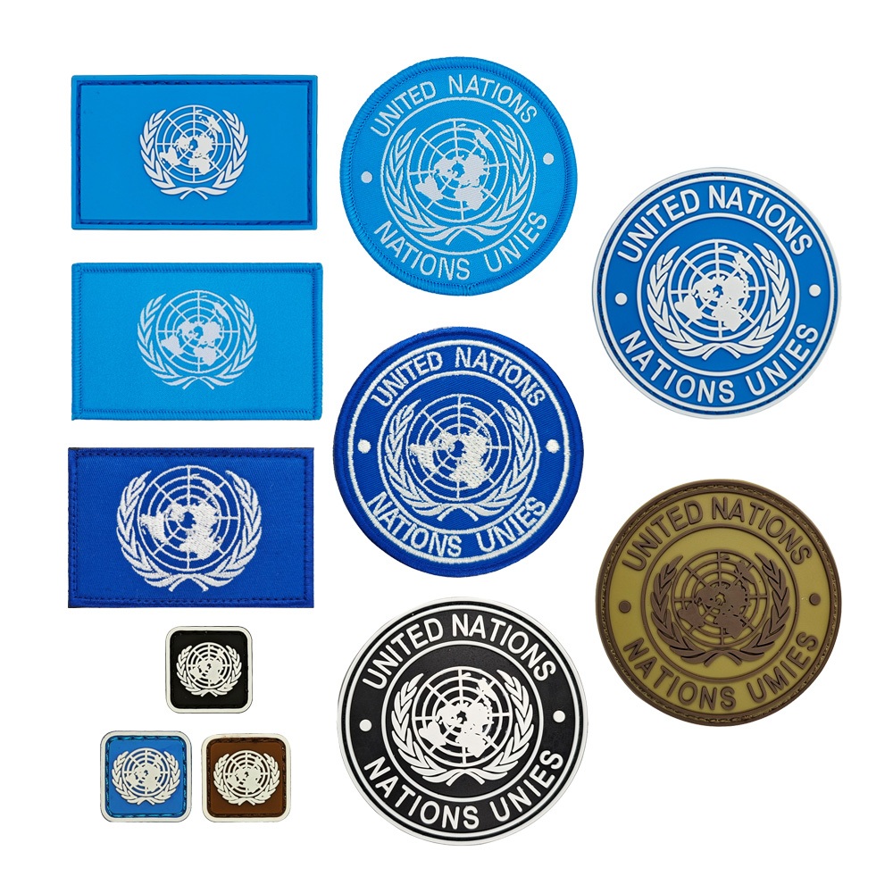 United Nations Armband PVC Rubber Patch Badge ปักทอป้ายผ้าสติกเกอร์ Hook & Ring Fastener