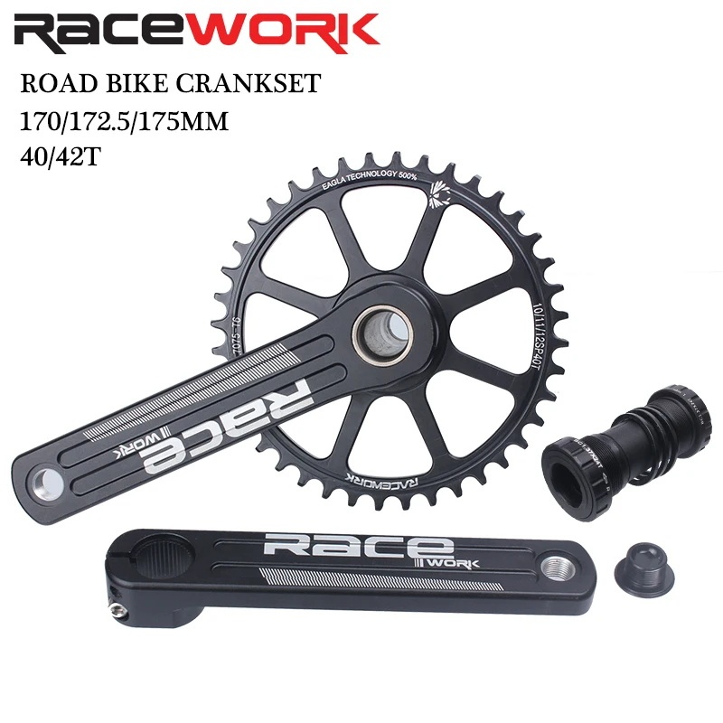 Racework Road Bike Crankset Single Chainring Bike Cranks 40T/42T/44T GXP Sprocket