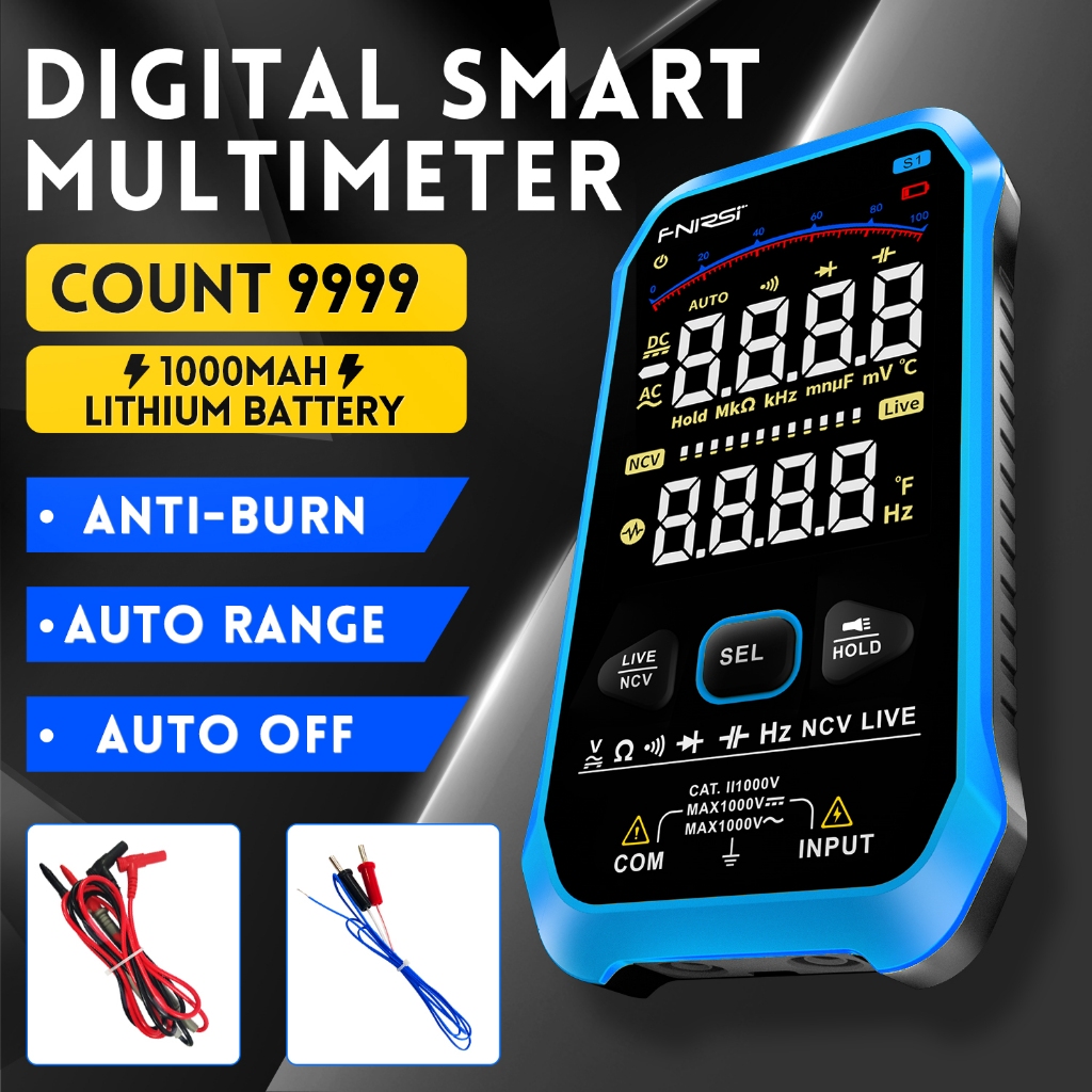 Fnirsi-s1 มัลติมิเตอร ์ แบบดิจิตอล 9999 เคาน ์ เตอร ์ AC DC แรงดันไฟฟ ้ าความต ้ านทานความจุไดโอด NCV Hertz Live Wire Tester พร ้ อมเทอร ์ โมคัปเปิล