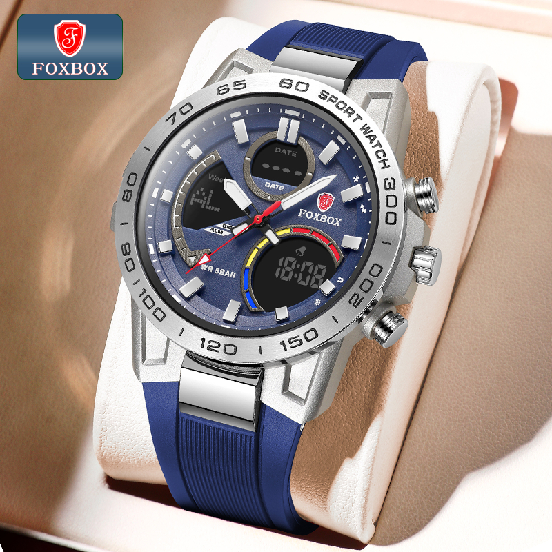 Foxbox นาฬิกาข้อมือดิจิทัล สายซิลิโคน กันน้ํา สําหรับผู้ชาย