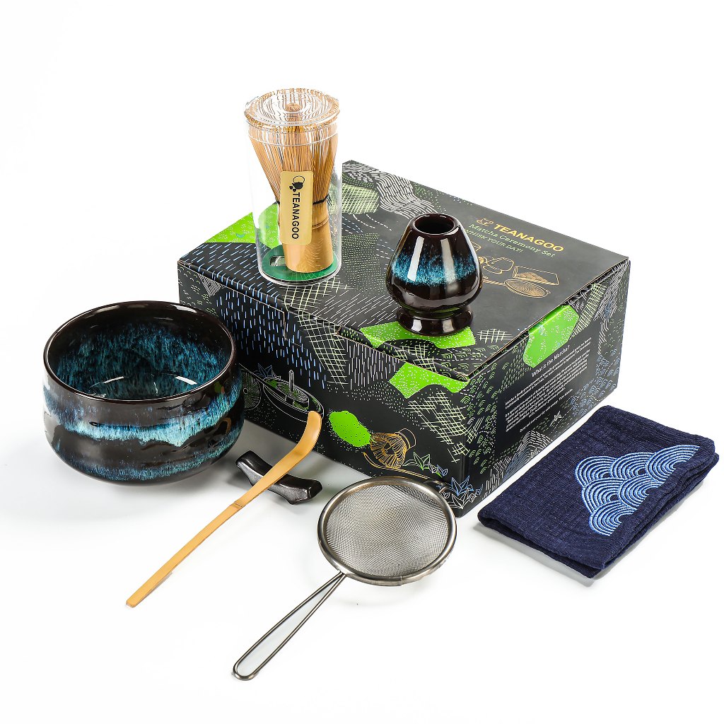 Teanagoo ชุดชงชามัทฉะ ชุดชงชาญี่ปุ่น ชามมัทฉะ ตะกร้อไม้ไผ่มัทฉะ ที่ตัก ที่ร่อน ที่ใส่ตะกร้อมัทฉะ ขาตั้งตะกร้อมัทฉะ ชุดทรานสมิวเทชั่น N15