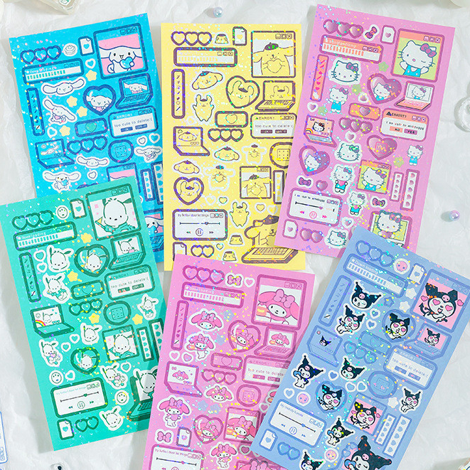 SANRIO สติ๊กเกอร์ซานริโอ การ์ตูนพุดดิ้ง Cinnamoroll Babycinnamoroll Melody Clow M น่ารัก Goo แผ่น DIY Goo การ์ดสติกเกอร์บัญชีมือวัสดุการ์ตูน