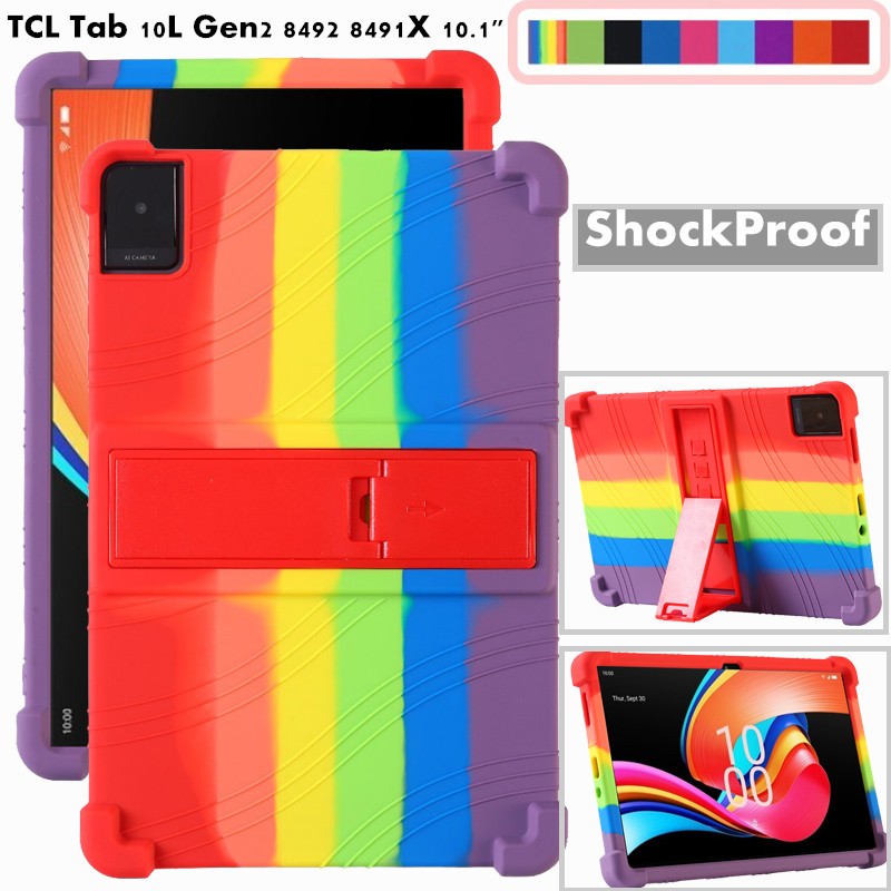 for TCL Tab 10L Gen2 8492 8491X Tab 10.1 Inch Tablet Case Super Shockproof Soft Silicone Protective Case Stand Cover