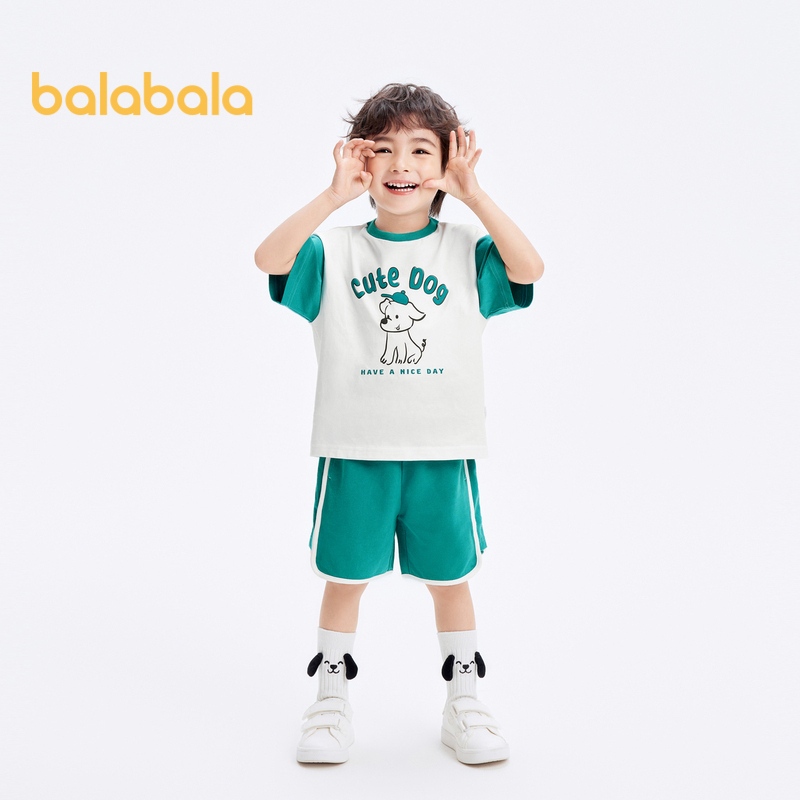 Balabala Baby Short Sleeve Childrens Clothes 2024 New Cotton Sports Summer Clothes