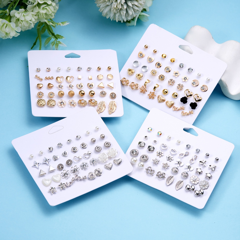 12 คู ่ Gold Clover ดอกไม ้ สามเหลี ่ ยม Pentagonal Star Studded ต ่ างหูชุดสําหรับสาวโรงงานขายส ่ งราคา