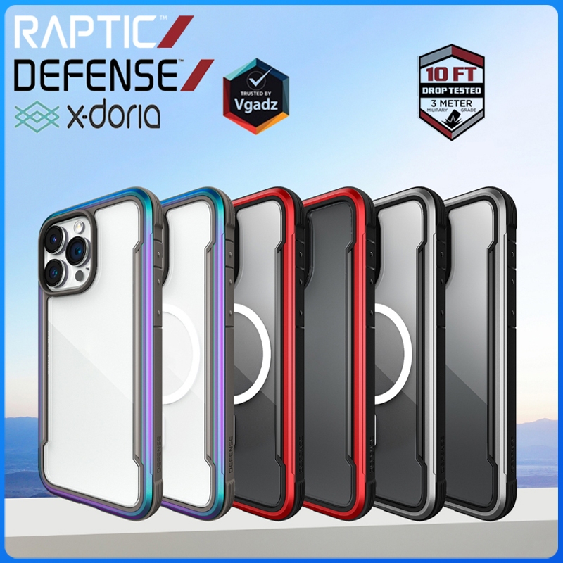 Raptic X-Doria Defense Shield สําหรับ iPhone 15 Pro Max 15 15 Pro 15 Plus Case, กันกระแทกป ้ องกัน Clear Case, ทหารเกรด 10ft Drop Tested, กรอบอลูมิเนียมทนทาน