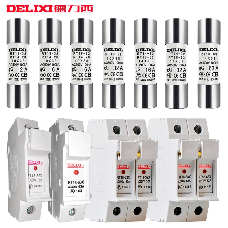 Delixi RT18-32 ฐานฟิวส์ AC 380V-500V 32A ไม่มีไฟแสดงสถานะ สําหรับฟิวส์ 10x38 มม. RT18-32x RT18-32 RT