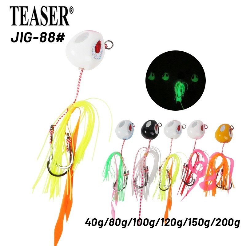 TEASER【J88】60g 80g 100g 120g 150g 200g Fast Sinking Metal Jig หัวซิลิโคนตะขอ Ingikku Jigging Lure เลื่อน Snapper Kabura