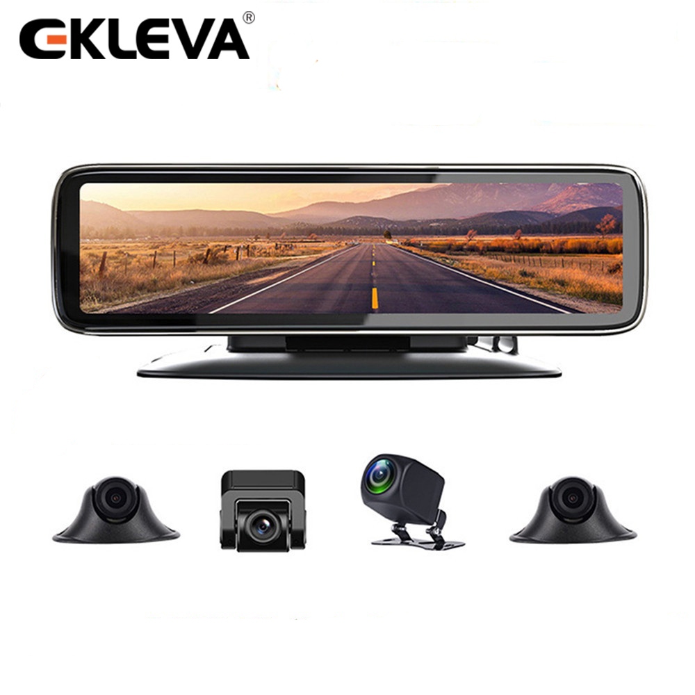 Ekleva 12 นิ้ว 360° แดชบอร์ดรถยนต์ DVR 4 กล้องบันทึกวิดีโอ FHD 1080P หน้าจอสัมผัส 4 หน้าจอแสดงผล Dash Cam 4 ช่อง