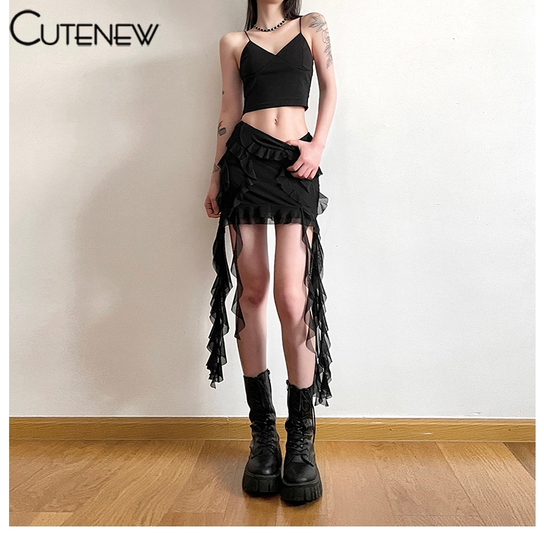 Cutenew กระโปรงเอวสูง ทรงสลิมฟิต สีดํา แฟชั่นฤดูร้อน สําหรับผู้หญิง 2024