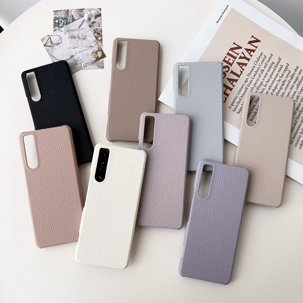 ซองหนังลายลิ้นจี่สําหรับ Sony Xperia 5 III 1 III 10 5 IV 5 10 VI V 1 V ACE III PRO-I ด้านล่างที่ว่างเปล่าฝาครอบโทรศัพท์กันกระแทก