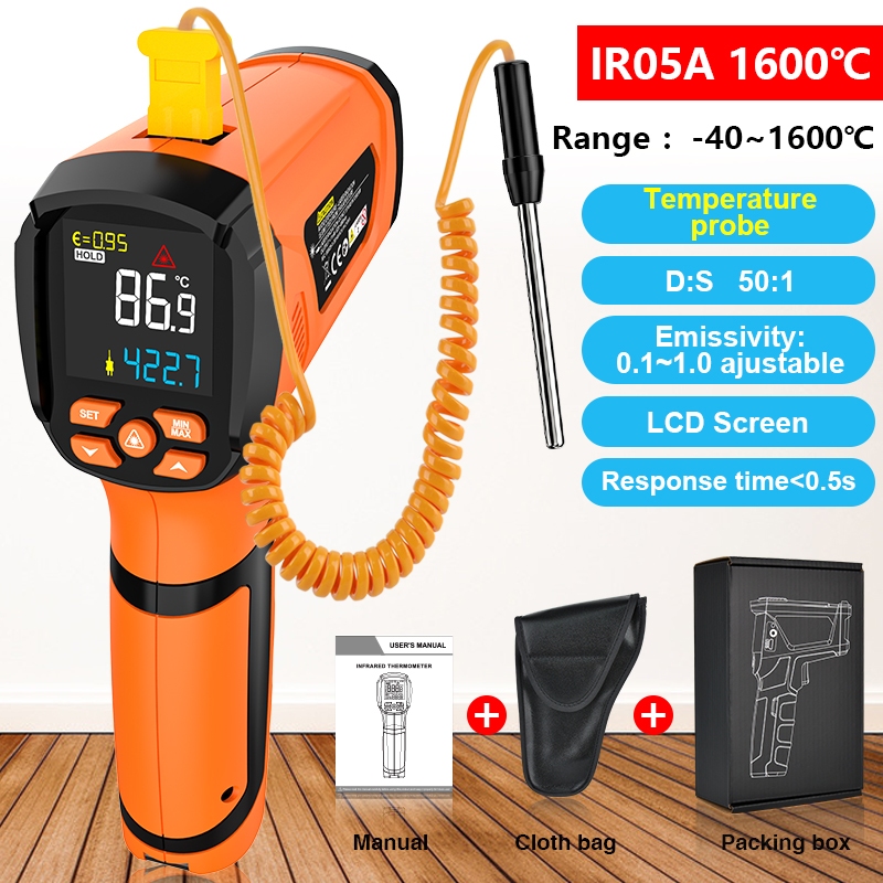Mestek เครื่องวัดอุณหภูมิอินฟราเรด IR05A-40~1600°C/F จอแสดงผลดิจิตอล แปลงหน่วย
