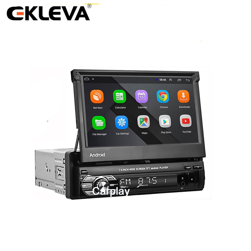 Ekleva Android 10 เครื่องเล่นมัลติมีเดีย 1din Quad-Core GPS นําทาง 7 นิ้ว WiFi บลูทูธ 1 DIN ไม่มี DV