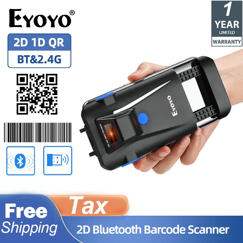 Eyoyo เครื่องสแกนบาร์โค้ดไร้สาย บลูทูธ 1D 2D 3in1 เชื่อมต่อสาย USB สําหรับ iPhone Android iOS Window