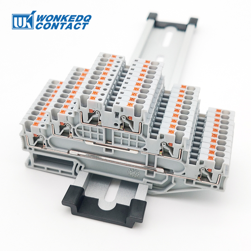 PT1.5/S-3L Push-in Triple Layer Din Rail Terminal Block 1.5mm2 26-16 AWG บาง 3 ระดับขั้วต่อไฟฟ้า PT 
