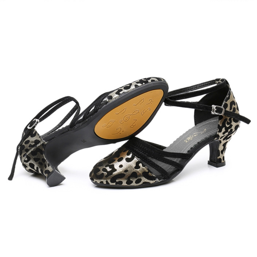 Qsuccua ใหม่ รองเท้าเต้นรําละติน พื้นนิ่ม ส้นกลาง สําหรับผู้หญิง - รูปที่ 5