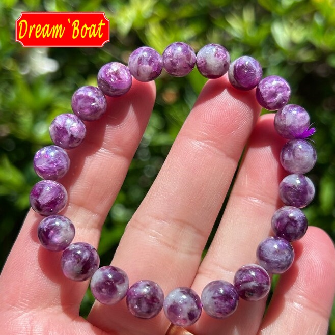 Purple Lepidolite Bracelet, Natural Crystal Bracelet，Lepidolite สร้อยข้อมือคริสตัลธรรมชาติ ลูกปัดอัญมณีแฟชั่นและหรูหรา สําหรับผู้หญิง/ผู้ชาย