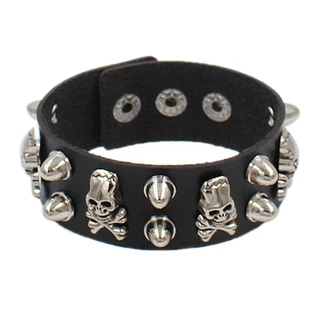 2024 แฟชั ่ น Gothic Skeleton Skull Punk Rivet สร ้ อยข ้ อมือ Retro คู ่ กําไลข ้ อมือ PU หนังสร ้ อยข ้ อมือเครื ่ องประดับของขวัญ
