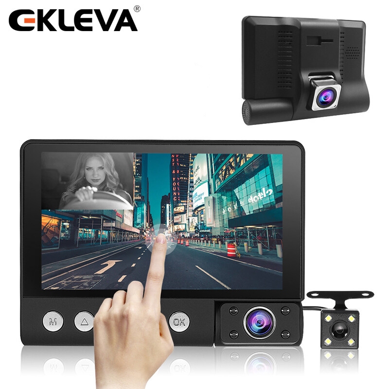 Ekleva กล้องบันทึกวิดีโอ 4 นิ้ว IPS หน้าจอสัมผัส 3 ทาง DVR 1080P มุมกว้าง 170 องศา เซนเซอร์ G และกล้องวิดีโอ มองเห็นกลางคืน สําหรับรถยนต์