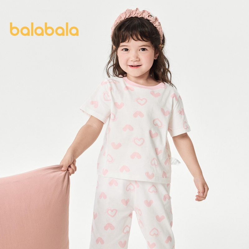 Balabala ชุดนอนเด็ก เสื้อผ้าฤดูร้อน เสื้อผ้าเด็กชายและเด็กหญิง เสื้อผ้าที่บ้าน ผ้าฝ้ายแท้พิมพ์ลาย