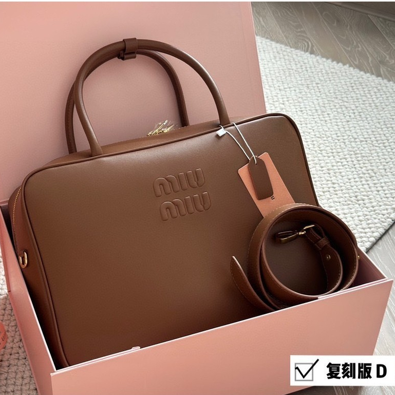 Mi * * * U Bowling Handbag Calf Leather Briefcase Women 's Shoulder Bag 35cm 288215