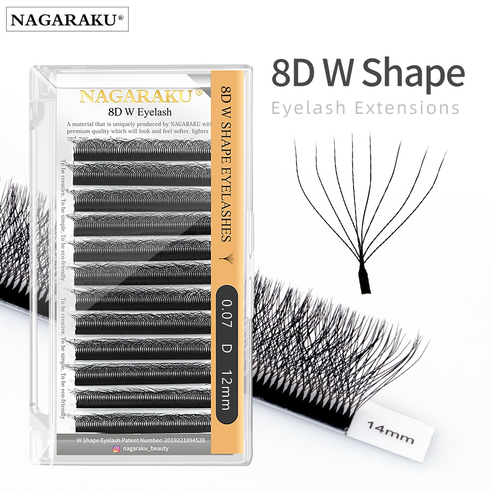 Nagaraku W Shape 8D Eyelash Extensions Extra Fluff Mega Volume ขนตาปลอมหนาแน ่ น 8D Bundle