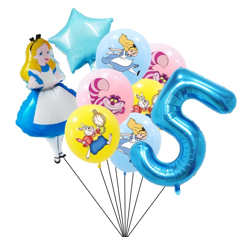 9pcs Alice in Wonderland ฟอยล ์ บอลลูนวันเกิด Party Supplies เทศกาลหญิงจัดเลี ้ ยงพื ้ นหลังตกแต ่ ง Baby Shower Decor