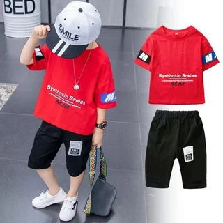 [เตรียมส่ง] ชุดเสื้อผ้าแฟชั่น สองชิ้น ใส่สบาย สองชิ้น สําหรับเด็กผู้ชาย อายุ 4-12 ปี