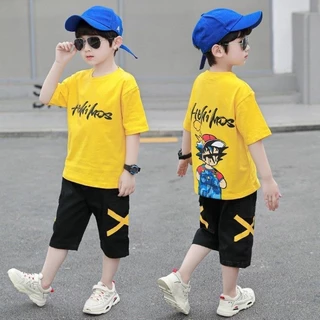 [เตรียมส่ง] ชุดเสื้อผ้าแฟชั่น สองชิ้น ใส่สบาย สองชิ้น สําหรับเด็กผู้ชาย อายุ 4-12 ปี